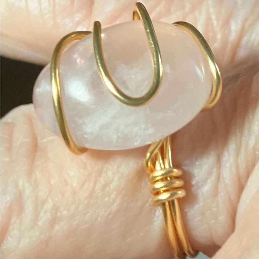 Gold Wire Wrapped Rose Quartz Ring